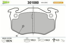 Sada brzdových destiček, kotoučová brzda VALEO 301080