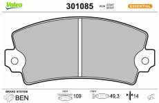 Sada brzdových destiček, kotoučová brzda VALEO 301085