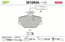 Sada brzdových destiček, kotoučová brzda VALEO 301095A