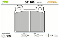 Sada brzdových destiček, kotoučová brzda VALEO 301106