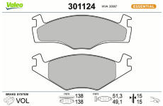 Sada brzdových destiček, kotoučová brzda VALEO 301124