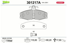 Sada brzdových destiček, kotoučová brzda VALEO 301217A