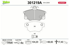 Sada brzdových destiček, kotoučová brzda VALEO 301219A
