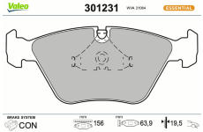Sada brzdových destiček, kotoučová brzda VALEO 301231