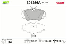 Sada brzdových destiček, kotoučová brzda VALEO 301256A