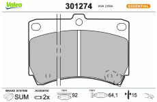 Sada brzdových destiček, kotoučová brzda VALEO 301274