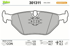 Sada brzdových destiček, kotoučová brzda VALEO 301311