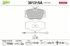Sada brzdových destiček, kotoučová brzda VALEO 301315A
