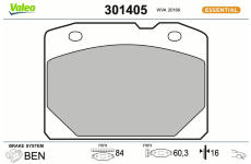 Sada brzdových destiček, kotoučová brzda VALEO 301405