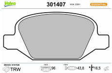 Sada brzdových destiček, kotoučová brzda VALEO 301407