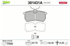 Sada brzdových destiček, kotoučová brzda VALEO 301431A