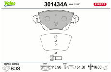 Sada brzdových destiček, kotoučová brzda VALEO 301434A