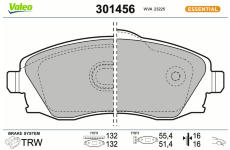 Sada brzdových destiček, kotoučová brzda VALEO 301456