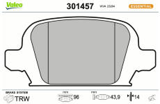 Sada brzdových destiček, kotoučová brzda VALEO 301457