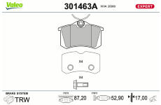 Sada brzdových destiček, kotoučová brzda VALEO 301463A