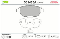 Sada brzdových destiček, kotoučová brzda VALEO 301465A