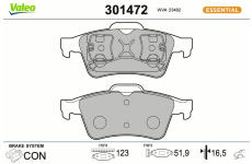 Sada brzdových destiček, kotoučová brzda VALEO 301472