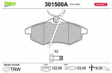 Sada brzdových destiček, kotoučová brzda VALEO 301500A