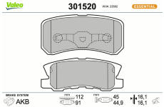 Sada brzdových destiček, kotoučová brzda VALEO 301520