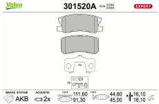 Sada brzdových destiček, kotoučová brzda VALEO 301520A