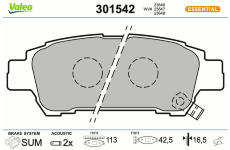 Sada brzdových destiček, kotoučová brzda VALEO 301542