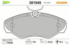Sada brzdových destiček, kotoučová brzda VALEO 301545