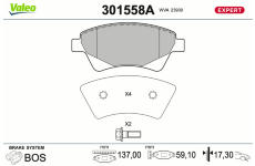 Sada brzdových destiček, kotoučová brzda VALEO 301558A