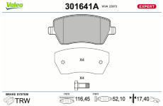 Sada brzdových destiček, kotoučová brzda VALEO 301641A
