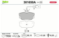 Sada brzdových destiček, kotoučová brzda VALEO 301650A