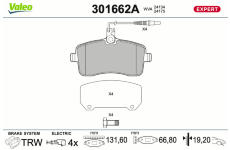 Sada brzdových destiček, kotoučová brzda VALEO 301662A