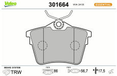 Sada brzdových destiček, kotoučová brzda VALEO 301664