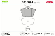 Sada brzdových destiček, kotoučová brzda VALEO 301664A