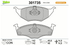 Sada brzdových destiček, kotoučová brzda VALEO 301735