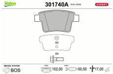 Sada brzdových destiček, kotoučová brzda VALEO 301740A