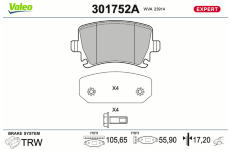 Sada brzdových destiček, kotoučová brzda VALEO 301752A