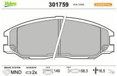 Sada brzdových destiček, kotoučová brzda VALEO 301759