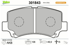 Sada brzdových destiček, kotoučová brzda VALEO 301843