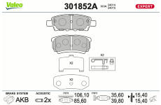 Sada brzdových destiček, kotoučová brzda VALEO 301852A