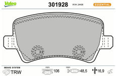 Sada brzdových destiček, kotoučová brzda VALEO 301928