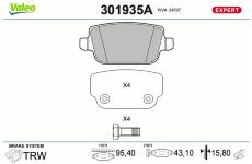 Sada brzdových destiček, kotoučová brzda VALEO 301935A