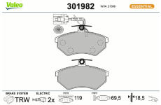 Sada brzdových destiček, kotoučová brzda VALEO 301982