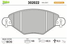 Sada brzdových destiček, kotoučová brzda VALEO 302022
