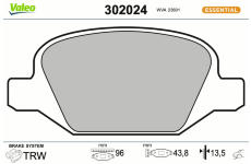 Sada brzdových destiček, kotoučová brzda VALEO 302024