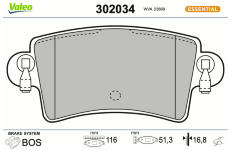 Sada brzdových destiček, kotoučová brzda VALEO 302034