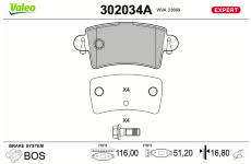 Sada brzdových destiček, kotoučová brzda VALEO 302034A