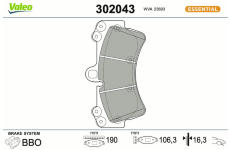 Sada brzdových destiček, kotoučová brzda VALEO 302043