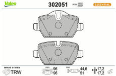 Sada brzdových destiček, kotoučová brzda VALEO 302051