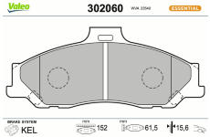 Sada brzdových destiček, kotoučová brzda VALEO 302060