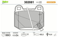Sada brzdových destiček, kotoučová brzda VALEO 302081