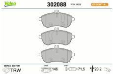 Sada brzdových destiček, kotoučová brzda VALEO 302088